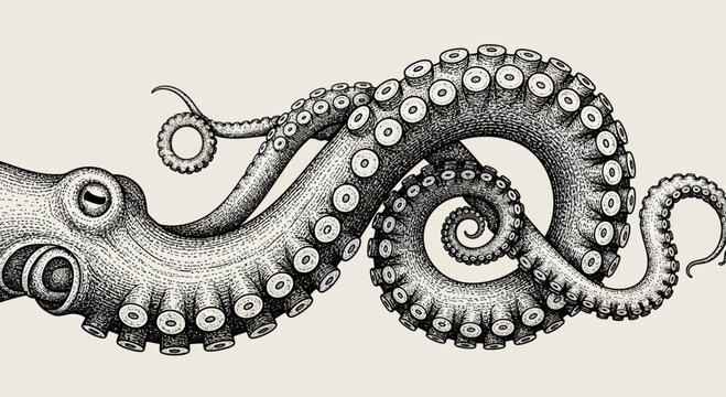 octopus illustration, detailed vintage drawing, sea creature art