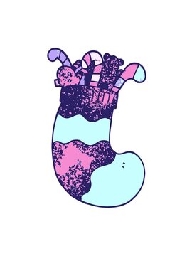 jiggle motion animation of cartoon doodle christmas stocking full of toys