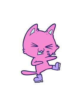 spinning motion animation of cartoon cat hissing wearing big boots