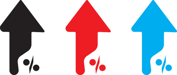 percentage icons, percent arrows icon set .Percent arrow up and down flat and line style symbols