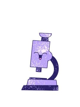 rise and float animation of retro grunge texture cartoon of a microscope