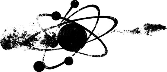 Abstract grunge atomic symbol in high contrast stencil style for scientific design © Artem