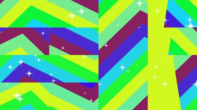 Abstract Colorful Chevron Pattern with Sparkling Stars Motion Background