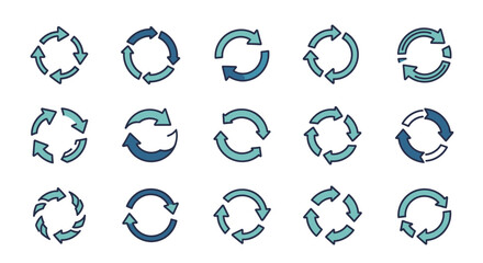 Set of circular arrows, recycle icons, loop symbols