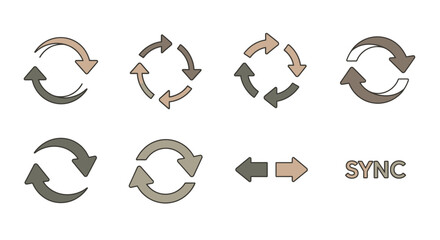 Sync icons set. Arrows in circle. Vector illustration