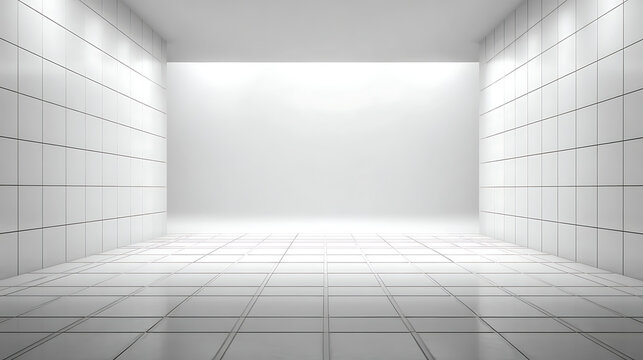 Tiled White Room Interior with Bright Light graphic
