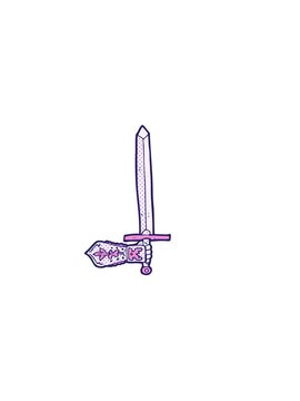 horizontally vibrating animation of cartoon sword and hand