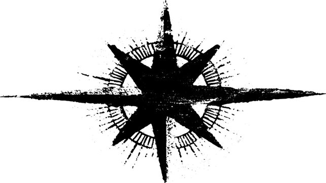 Abstract compass rose with desert map elements in high contrast stencil style