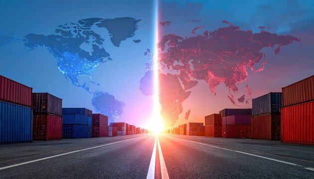 Global trade road sunrise