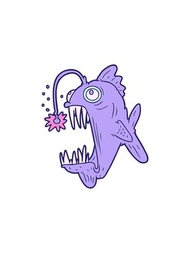 splitting effect animation of cartoon lantern fish