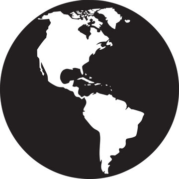 Striking global perspective on Americas continent, bold black and white design