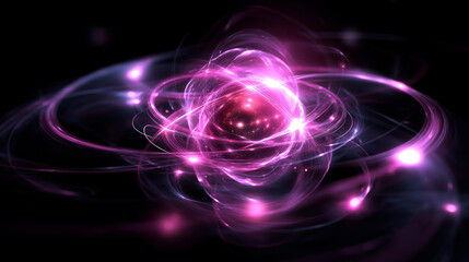 Obraz premium Bright purple-pink swirls and whirls with a glowing luminous effect on a dark background, futuristic fantasy design concept, game interface element, magical composition art, with