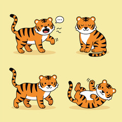Fototapeta premium Cute Tiger Cub Cartoon Set.