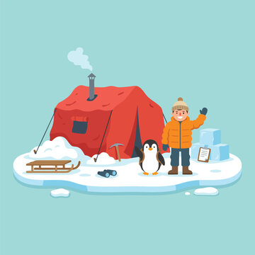 Arctic Expedition Base Camp with Penguin.