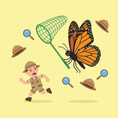 Boy Chasing Butterfly with Net.