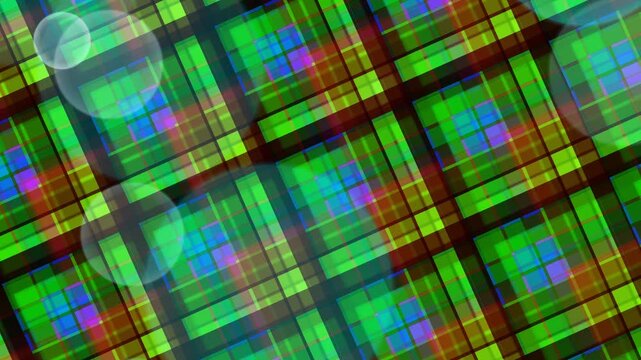 Abstract Geometric Pattern with Green Plaid and Bokeh Effects