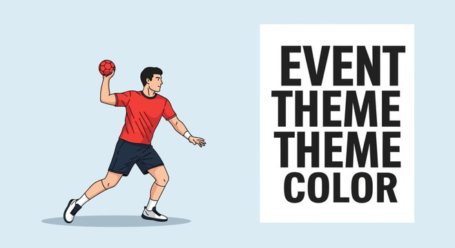 Athlete Preparing To Throw Ball While Event Theme And Color Ideas Shown