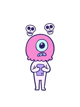 spinning skulls animation of cartoon cyclops alien spaceman design