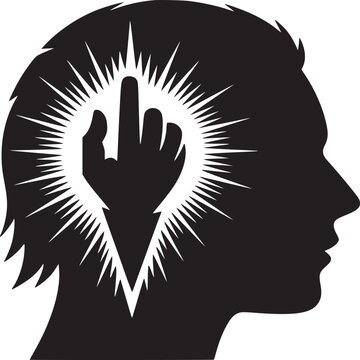 Bold expression of emotion in a striking silhouette head profile with defiant hand gesture