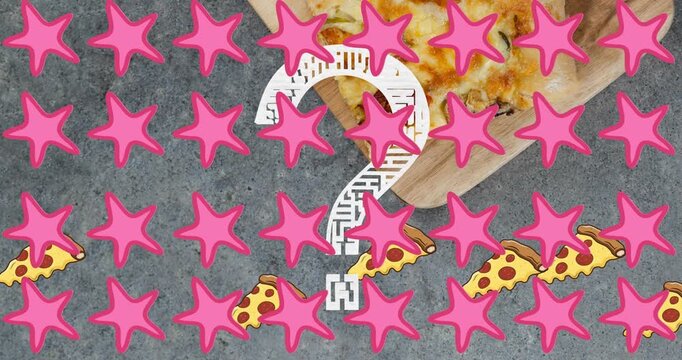 A digital animation of pink starfish icons in a seamless pattern against a black background