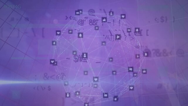 Animation of network of connections with icons over world face
