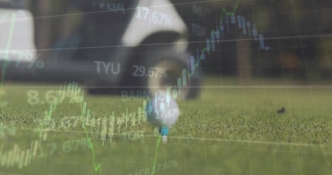 Animation of data processing over golf ball on golf course