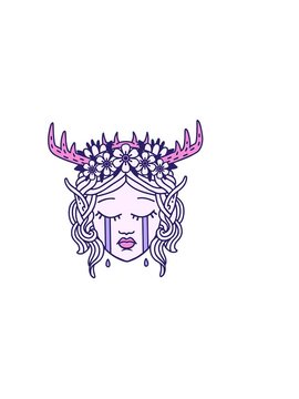 horizontally vibrating animation of Retro Tattoo Style crying elf druid character face