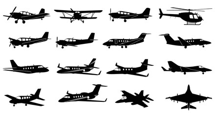 Silhouettes of various aircraft including planes helicopters and jets high quality © arfanah02
