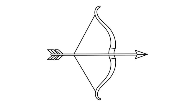 Minimalist line drawing of a bow and arrow a simple black and white illustration