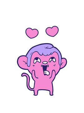 spinning hearts animation of crazy cartoon of monkey