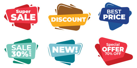 Vibrant discount and sale badges for promotional marketing materials