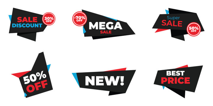 Collection of sale and discount banners with various promotional offers