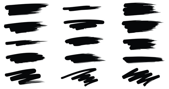 Collection of black brush strokes on white background for art and design