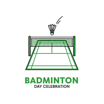 Badminton Day Celebration Graphic Featuring Shuttlecock, Net, and Court Illustration