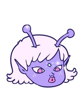 glitter effect animation of cartoon alien space girl face