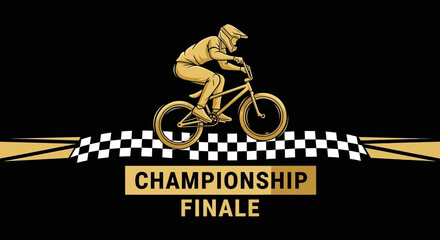 Naklejka premium BMX Championship Finale Depicted In Gold Against a Bold Black Background