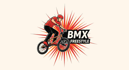 Naklejka premium BMX Freestyle Rider Performing A Trick With A Burst, Isolated Illustration Design