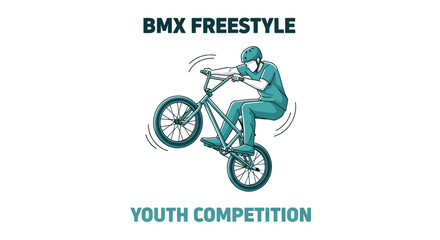 Naklejka premium BMX Freestyle Rider Performing A Wheelie During Youth Competition Event