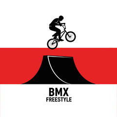 Naklejka premium BMX Freestyle Silhouette Depicting Rider Performing Stunt on Red and White Background