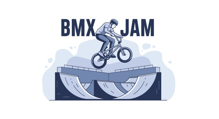 Naklejka premium BMX Rider Performing Jump Over Ramp Illustration in a Stylish Minimalist Vector Art