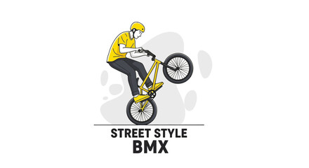 Naklejka premium BMX Rider Performing A Wheelie Stunt In Stylish Street Style Illustration