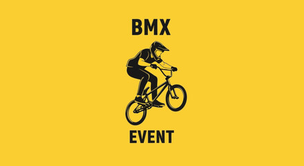 Naklejka premium Bold BMX Action Graphic Depicting Rider Performing Stunt During Event on Yellow Background