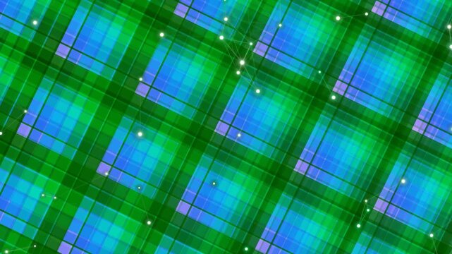 Abstract Green Blue Plaid Pattern with Sparkling Particles Motion Background