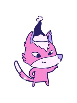 glitter effect animation of friendly hand drawn line drawing of a wolf wearing santa hat