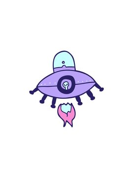 flashy sales animation of cartoon doodle alien spaceship