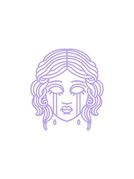 flashy sales animation of tattoo in black line style of female face crying icon