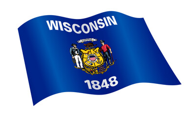 accurate correct wisconsin wi state flag flying waving flowing vector isolated on transparent background
