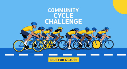 Fototapeta premium Community Cycling Challenge Featuring A Group Of Cyclists Riding For A Cause