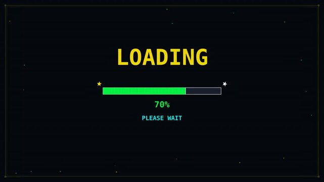 A digital loading screen displaying a progress bar at 40%, with a dark background and stars