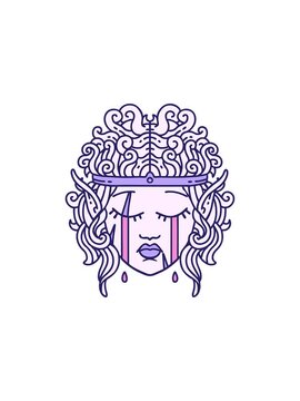 starburst effect animation of Retro Tattoo Style crying elf barbarian character face